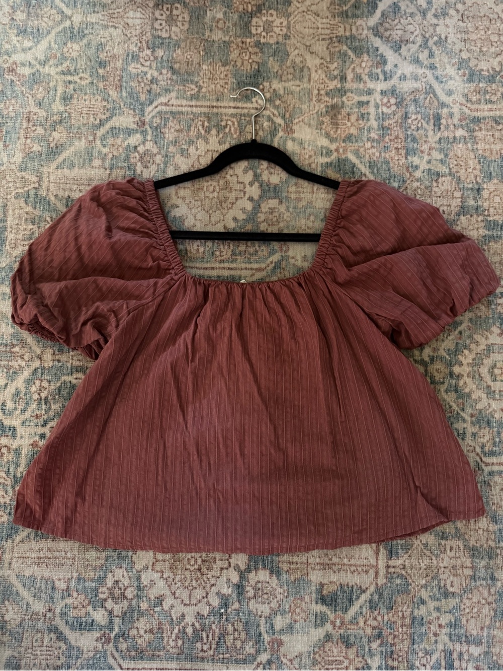 Aerie Rust Puff Sleeve Square Neck Blouse